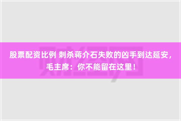 股票配资比例 刺杀蒋介石失败的凶手到达延安，毛主席：你不能留在这里！